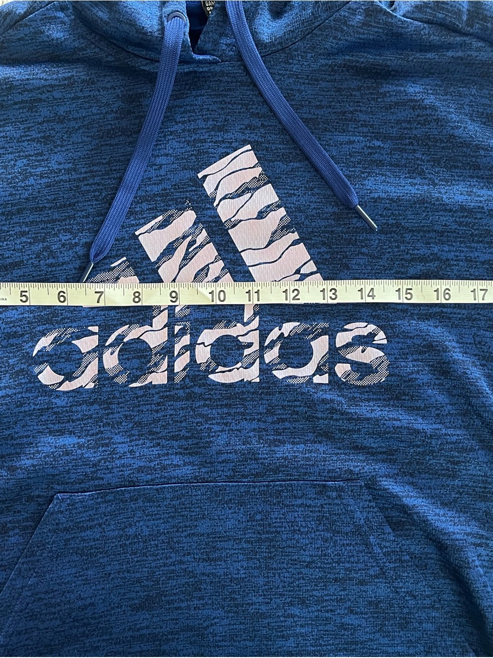 adidas Unisex Blue Hooded Logo Sweatshirt Finger Holes Long Sleeve Size Medium - Picture 2 of 16
